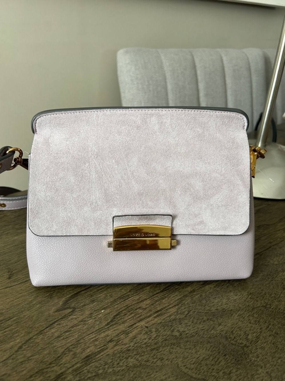Love + Lore Pale Lavender Crossbody Bag with Gold Hardware